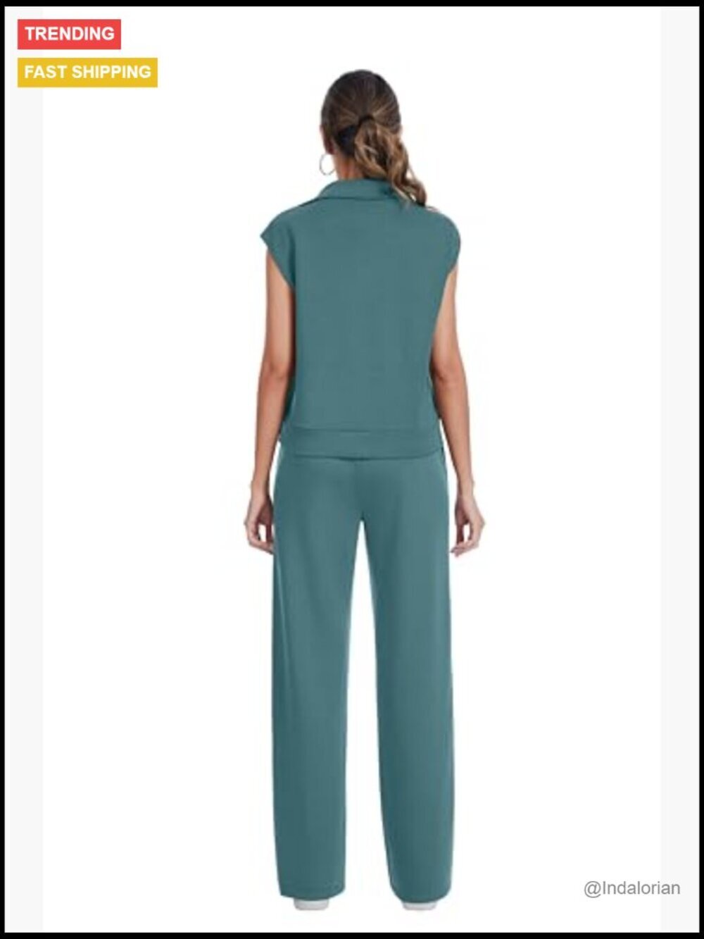 Half Zip Sleeveless Sweatshirt and Drawstring Sweatpant Lounge Set - Picture 6 of 6
